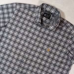Carhartt Force Sun Defender Mens 2XL Relaxed Fit Plaid Shirt Grey Vented Button